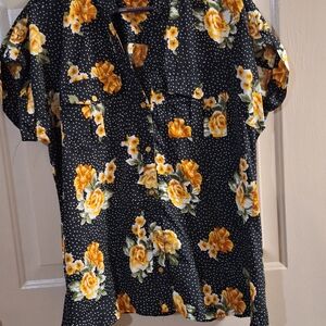 Floral Black Button-Up Shirt